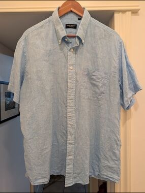 Spier & Mackay Light Blue Linen Short Sleeve Shirt 17.5